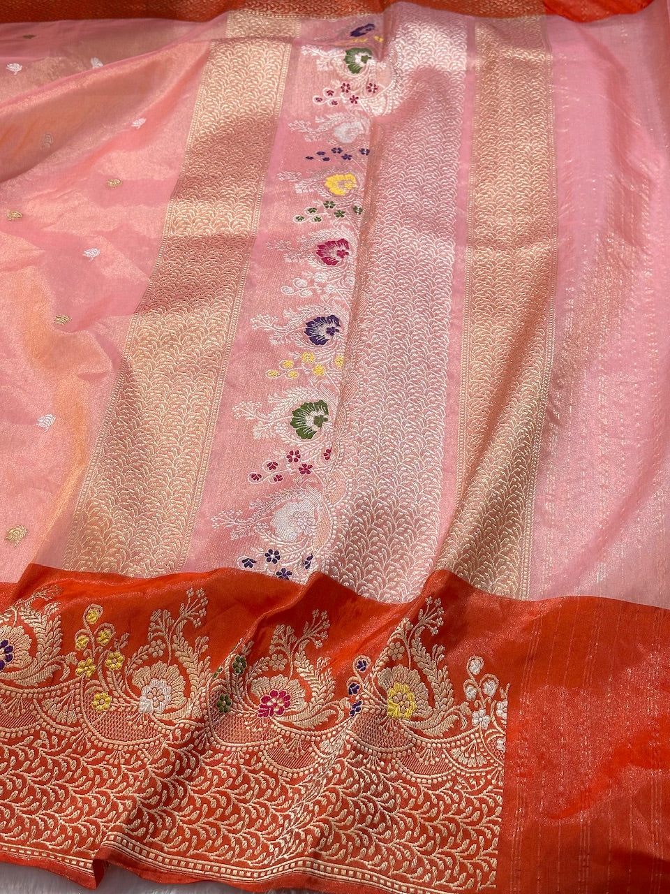 Powder Pink Pure Handwoven Katan Silk Banarasi Saree