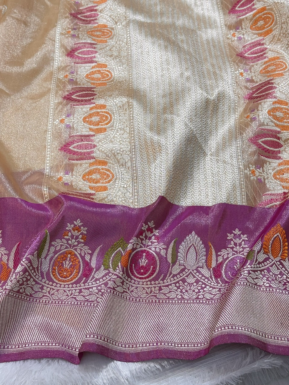 Peach Pure Tissue Handwoven Banarasi Saree