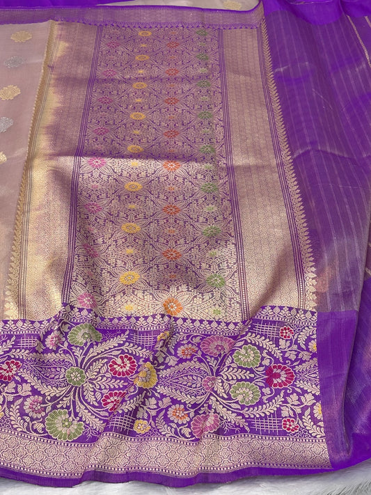 Beige color Pure Tissue Silk Handwoven Banarasi Saree