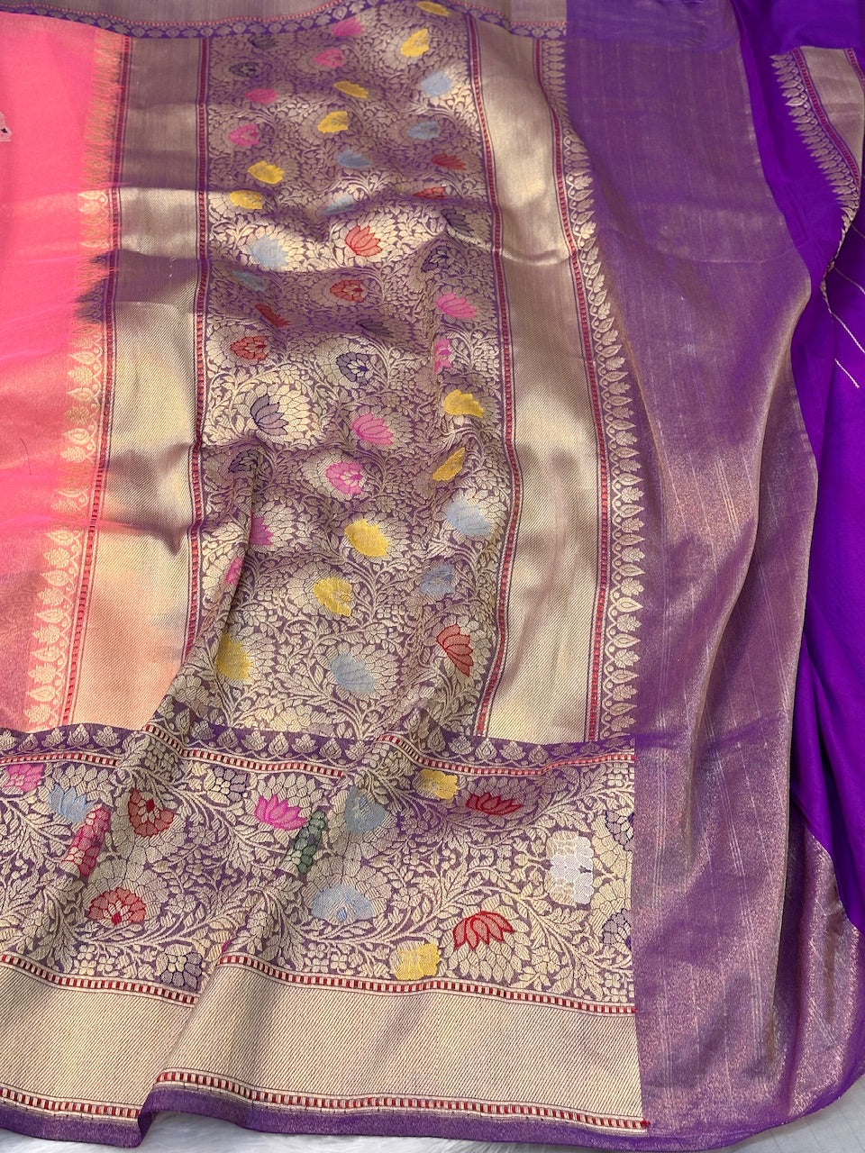 Pure Tissue Silk Handwoven in Baby Pink