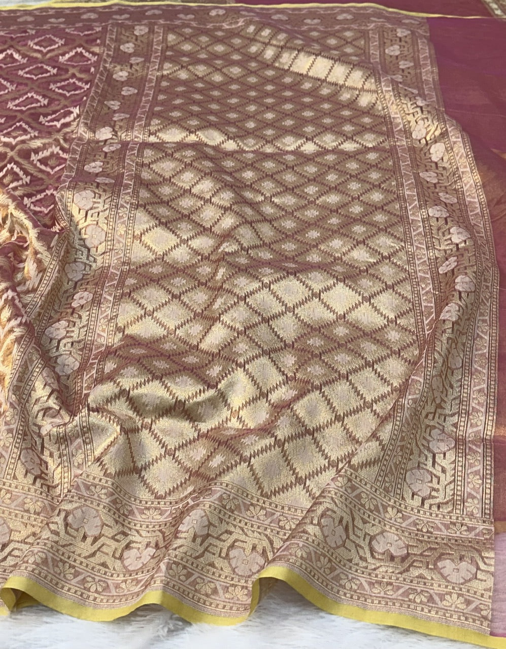 Onion Pink Pure Kora Tissue Silk Banarasi Saree