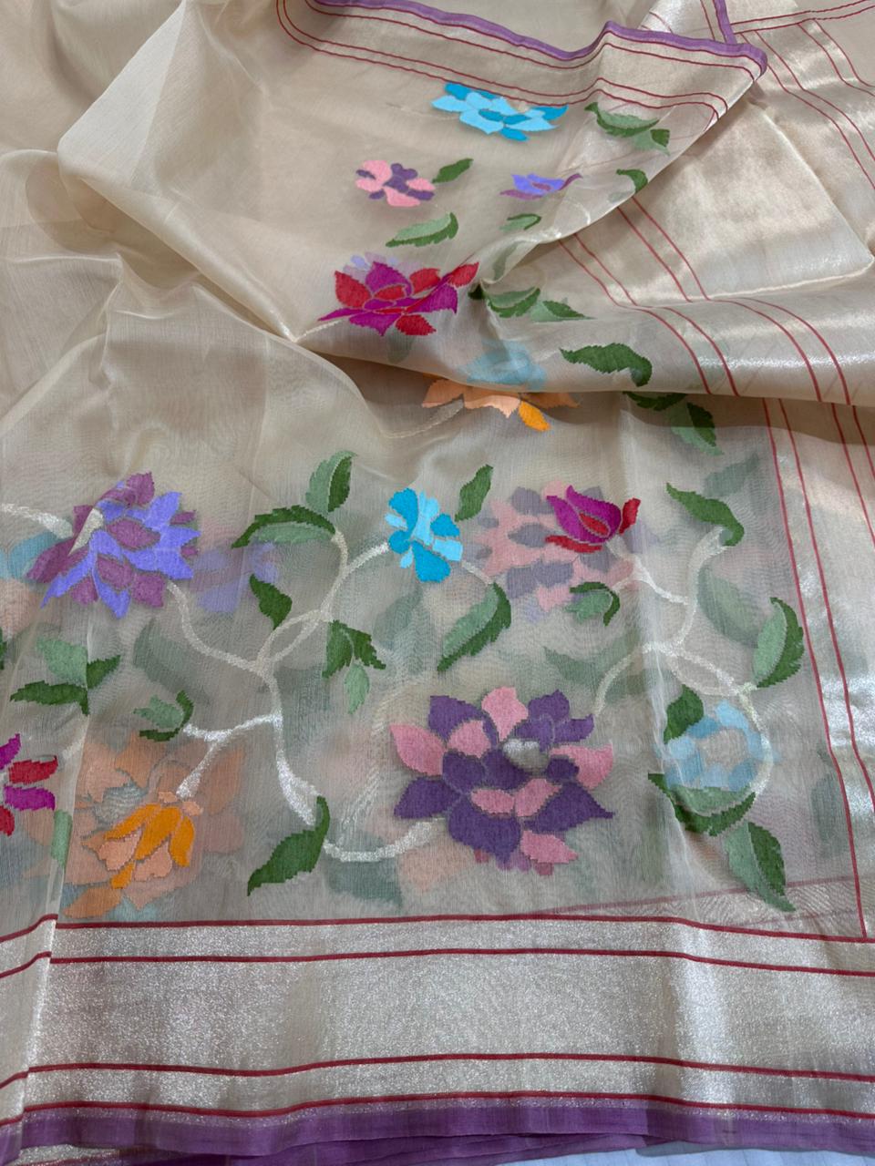 Cream Shade Pure Organza Silk Banarasi Saree