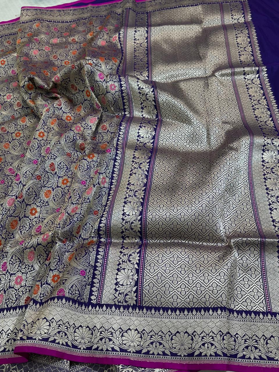 Royal Blue Pure Katan Silk Handwoven Banarasi Saree