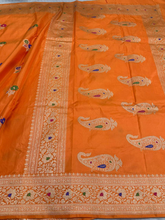 Light Orange Pure Katan Silk Handwoven Banarasi Saree