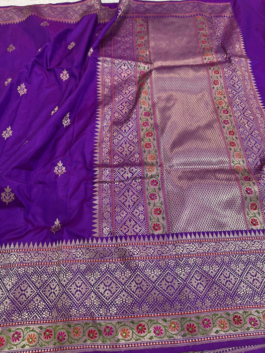 Royal Purple Pure Ektara Katan Silk Handwoven Banarasi Saree