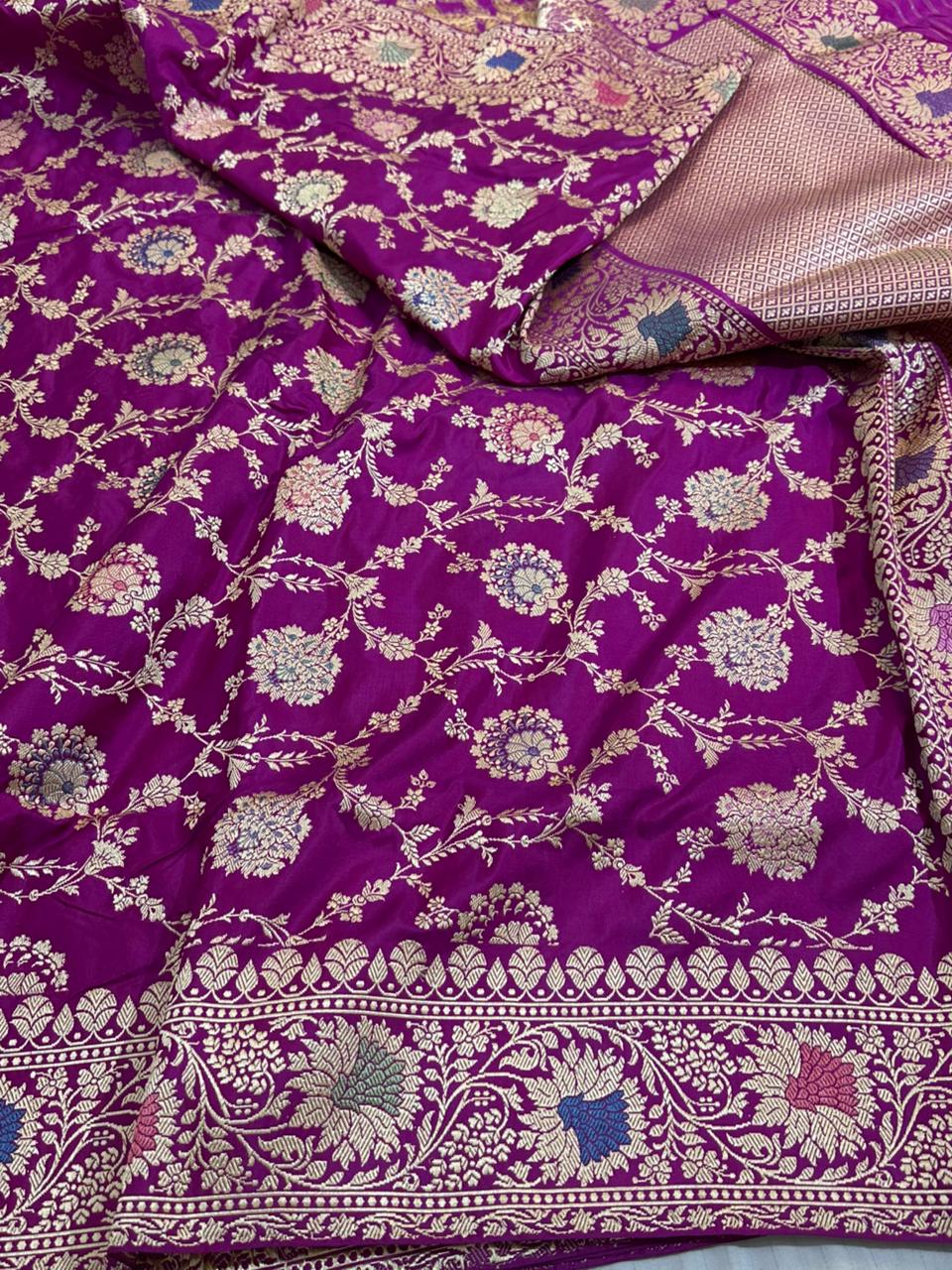 Purple Shade Pure Katan Silk Handwoven Banarasi Saree