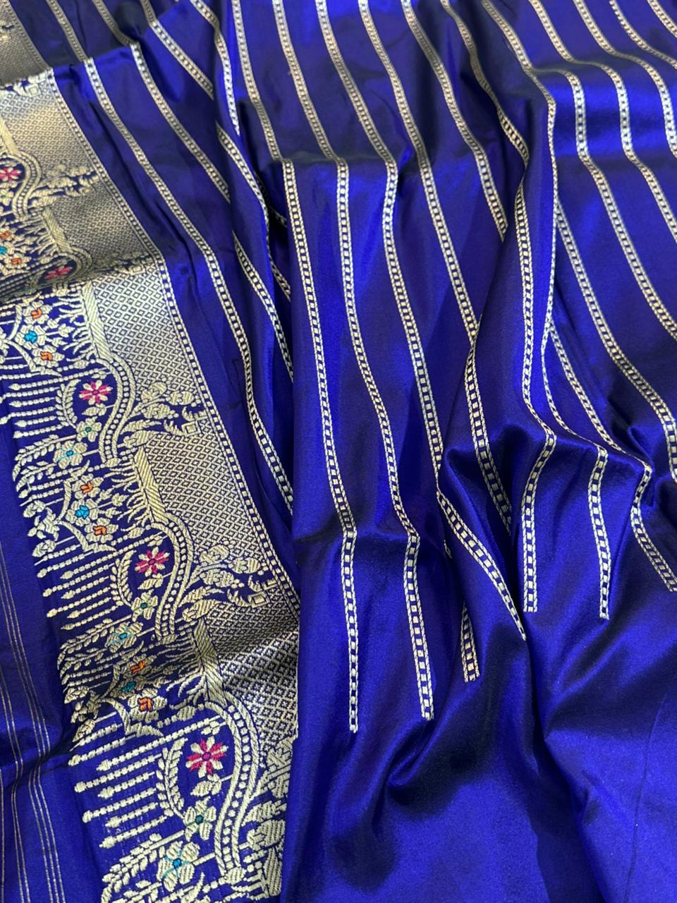Royal Blue Pure Katan Silk Handwoven Banarasi Saree