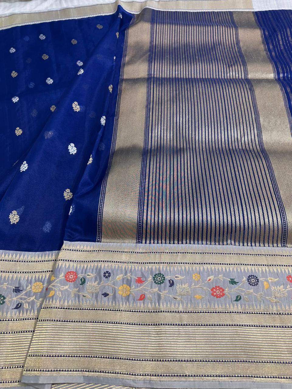 Royal Blue Pure Kora (Organza) Silk Handwoven Banarasi Saree