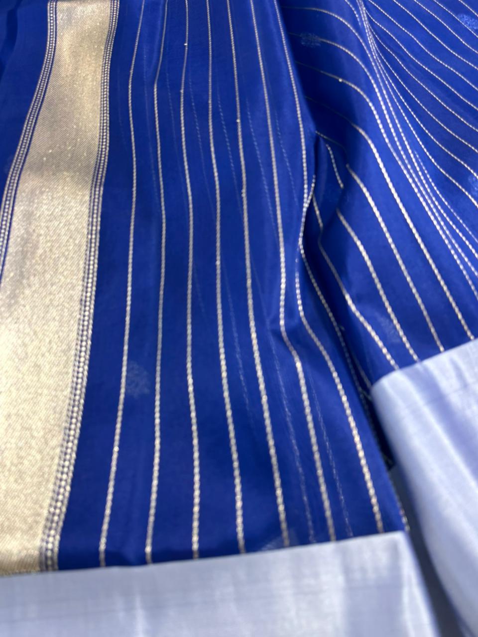 Royal Blue Pure Kora (Organza) Silk Handwoven Banarasi Saree