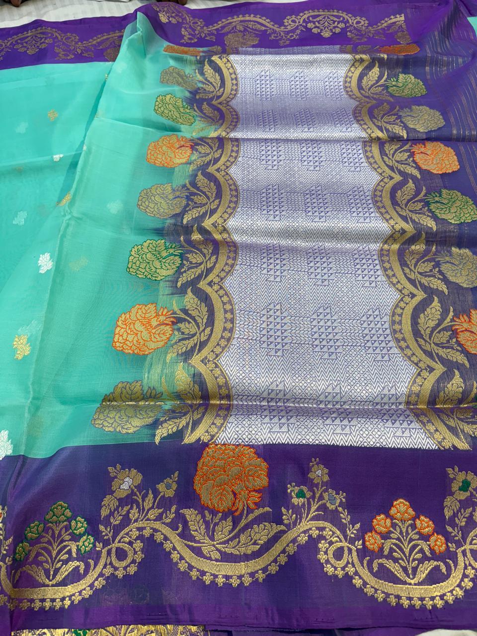 Pastel Green Shade Pure Organza Silk Handwoven Banarasi Saree