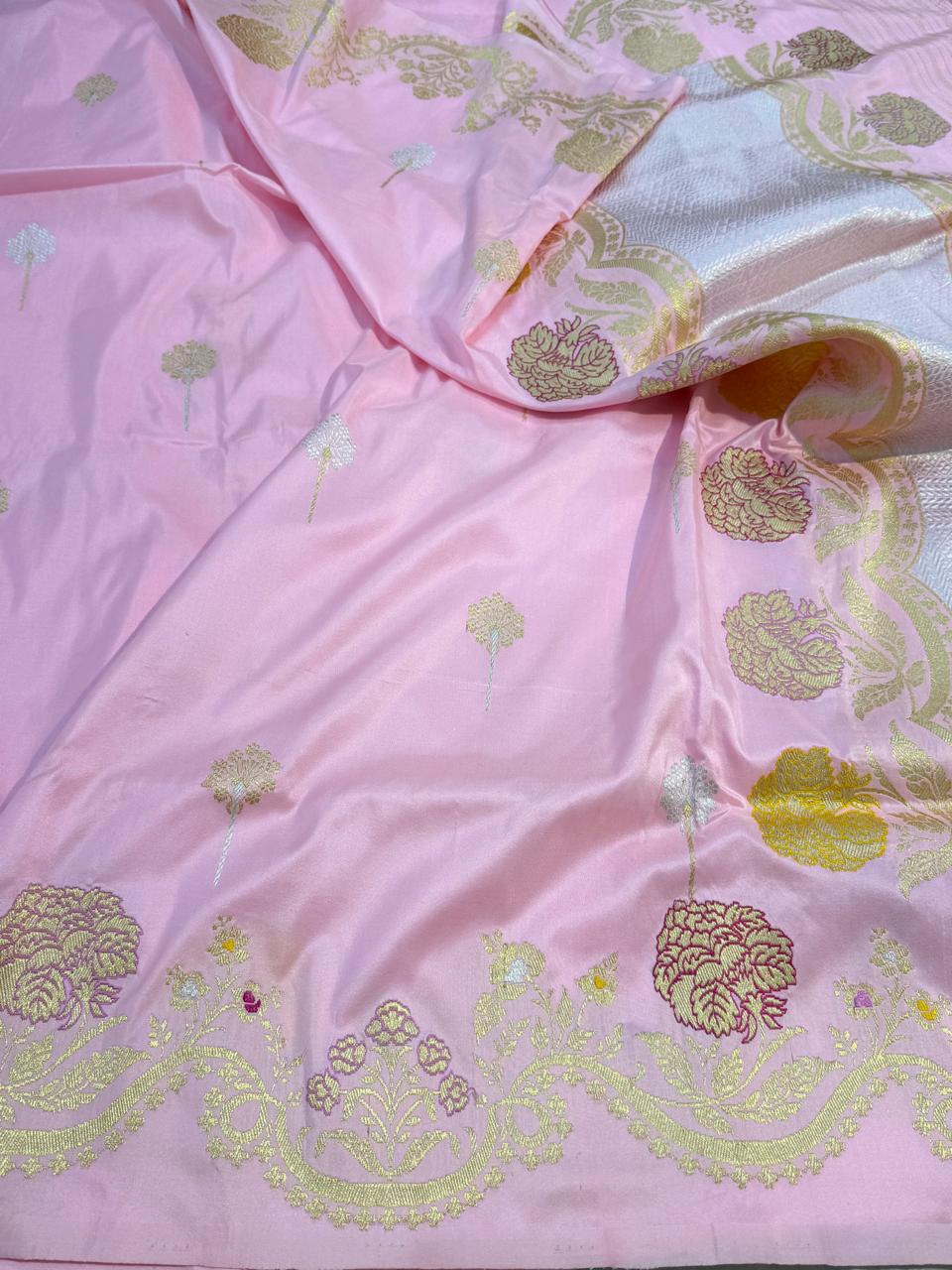 Baby Pink Shade Pure Katan Silk Handwoven Banarasi Saree