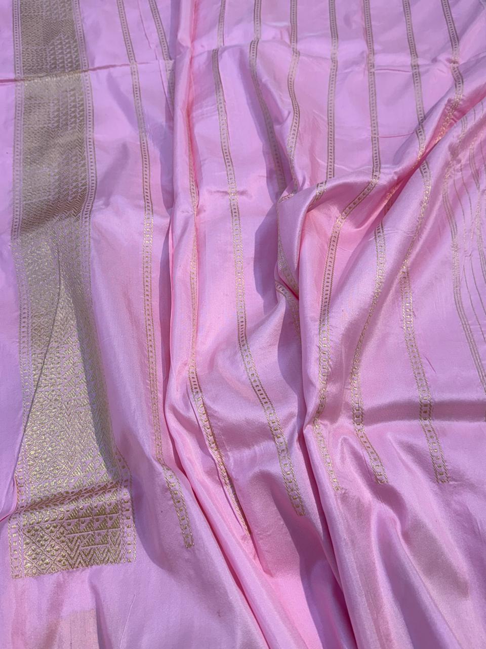 Baby Pink Shade Pure Katan Silk Handwoven Banarasi Saree