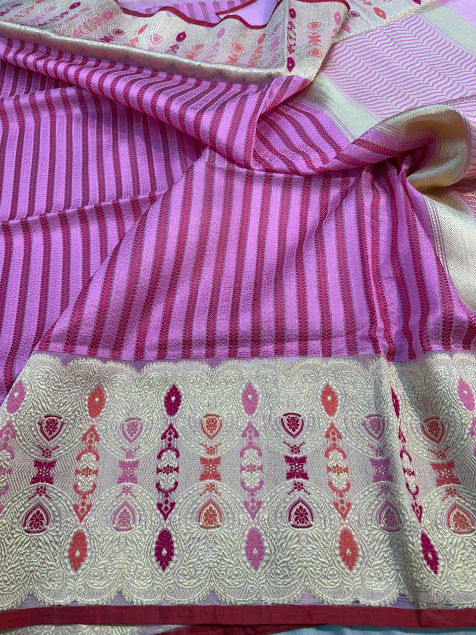 Pink Shade Pure Organza Silk Handwoven Banarasi Saree
