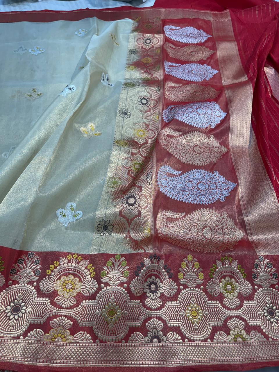 Teal Shade Pure Tissue Silk Handwoven Banarasi Saree