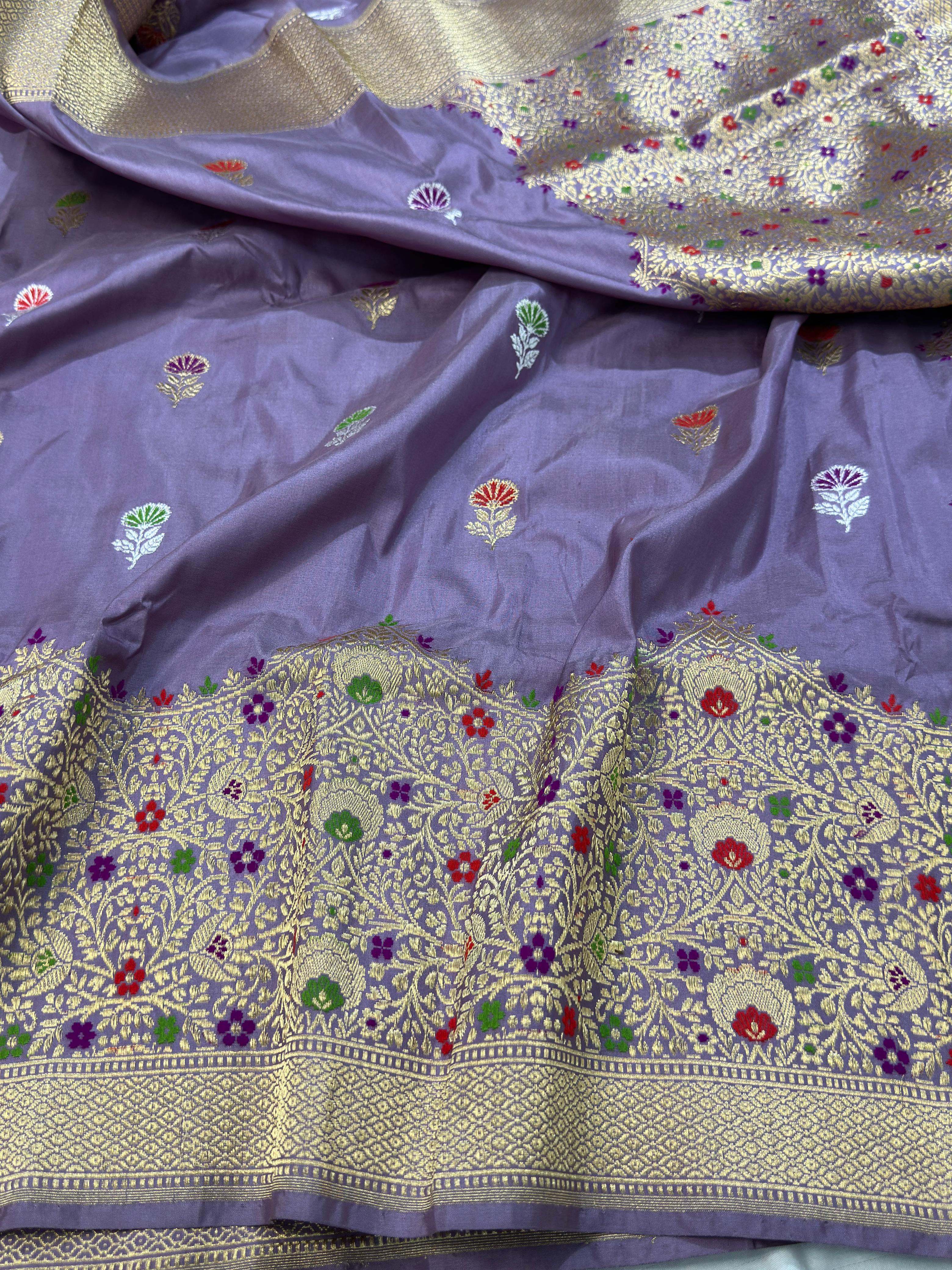 Lavender Purple Handwoven Banarasi Pure Katan Silk Saree