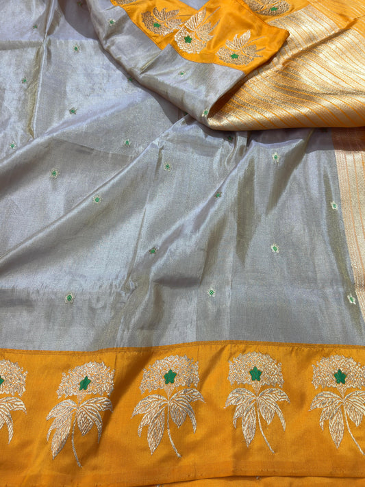 Ash Gray Ektara Handwoven Banarasi Pure Tissue Silk Saree