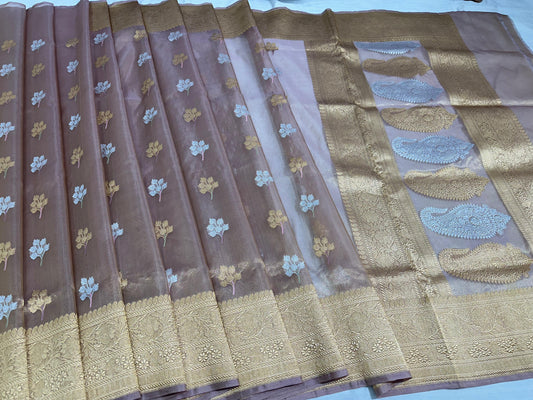 Nude Pink Handwoven Banarasi Pure Organza Silk Saree