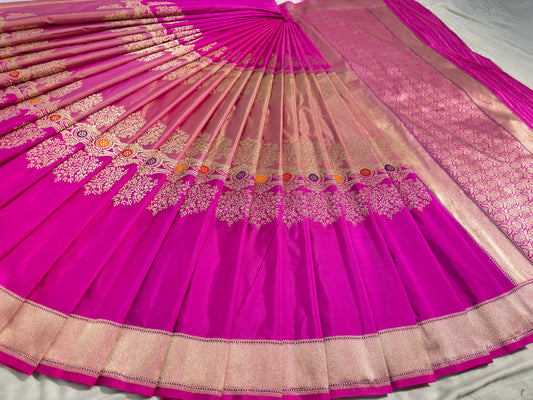 Rani Pink Pure Handwoven Banarasi katan Silk Saree