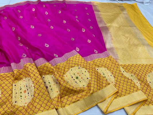 Magenta Pink Pure Handwoven Banarasi Katan Silk Saree