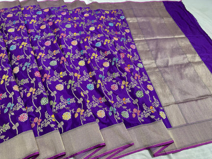 Purple Pure Handwoven Banarasi katan Silk Saree