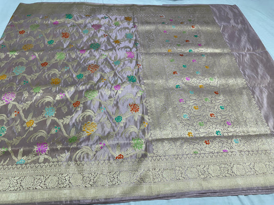 Nude Pink Pure Handwoven Banarasi katan Tissue Silk Saree