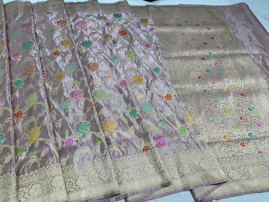 Nude Pink Pure Handwoven Banarasi katan Tissue Silk Saree