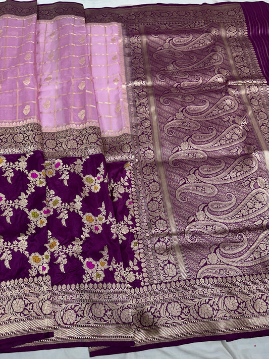 Baby Pink Pure Handwoven Banarasi Organza Katan Silk Saree