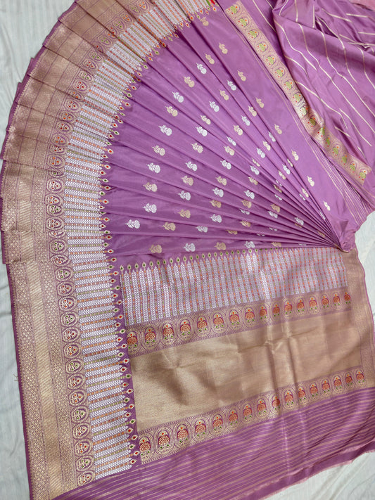Light Purple/Mauve Pure Handwoven Banarasi Katan Silk Saree