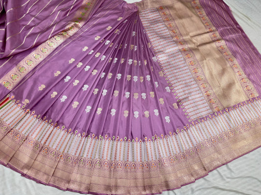 Light Purple/Mauve Pure Handwoven Banarasi Katan Silk Saree