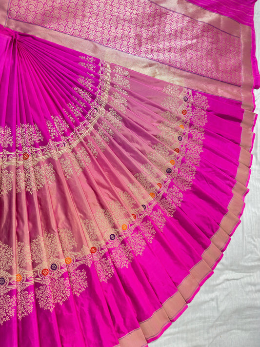 Rani Pink Pure Handwoven Banarasi katan Silk Saree