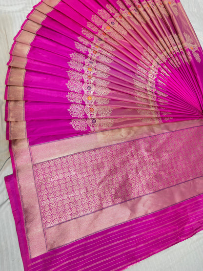 Rani Pink Pure Handwoven Banarasi katan Silk Saree