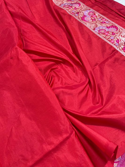 Crimson Red Pure Katan Silk Saree
