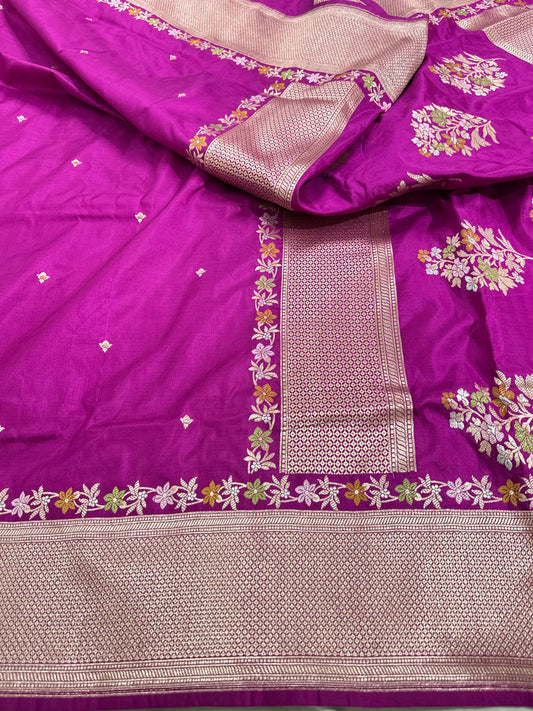 Purple/Magenta Pure Katan Silk Saree