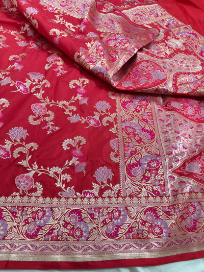 Crimson Red Pure Katan Silk Saree