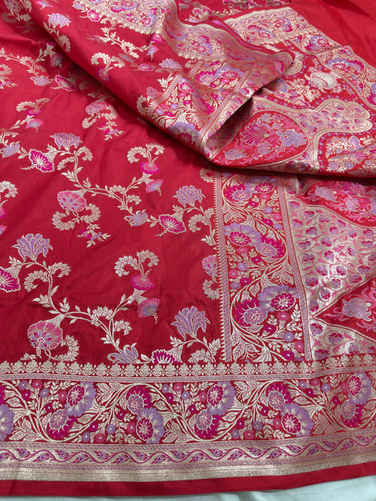 Crimson Red Pure Katan Silk Saree