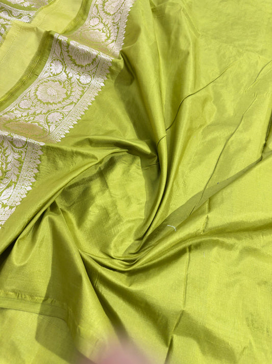 Lime Green Pure Katan Silk Saree
