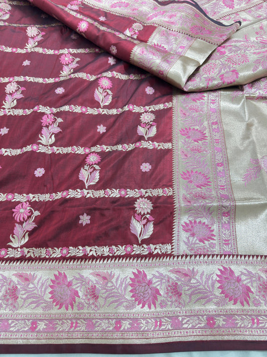 Maroon Pure Katan Silk Saree
