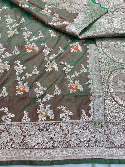 Dark Olive Green Pure Katan Silk Saree