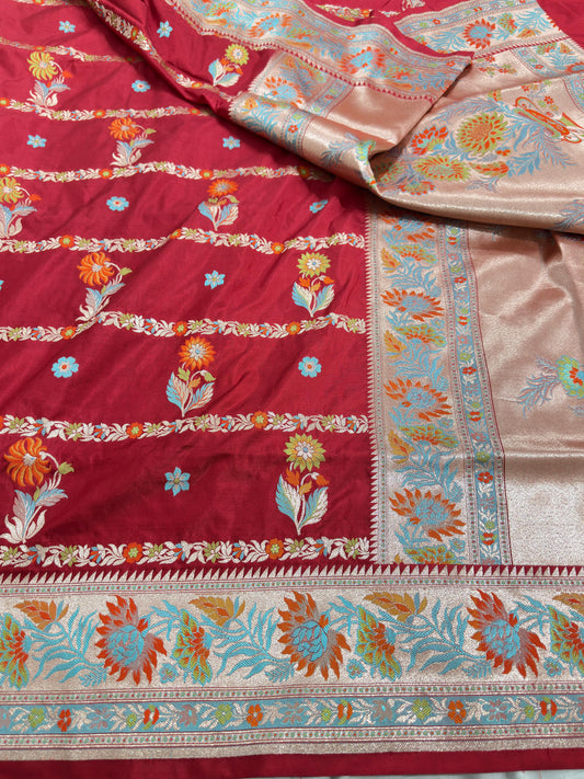 Maroon Pure Katan Silk Saree