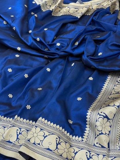 Royal Blue Pure Handwoven Katan Silk Banarasi Saree