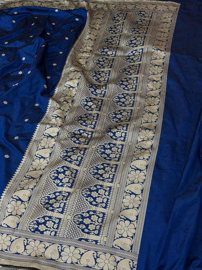 Royal Blue Pure Handwoven Katan Silk Banarasi Saree
