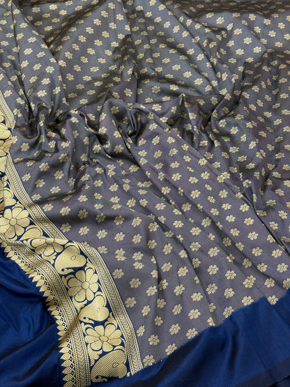 Royal Blue Pure Handwoven Katan Silk Banarasi Saree