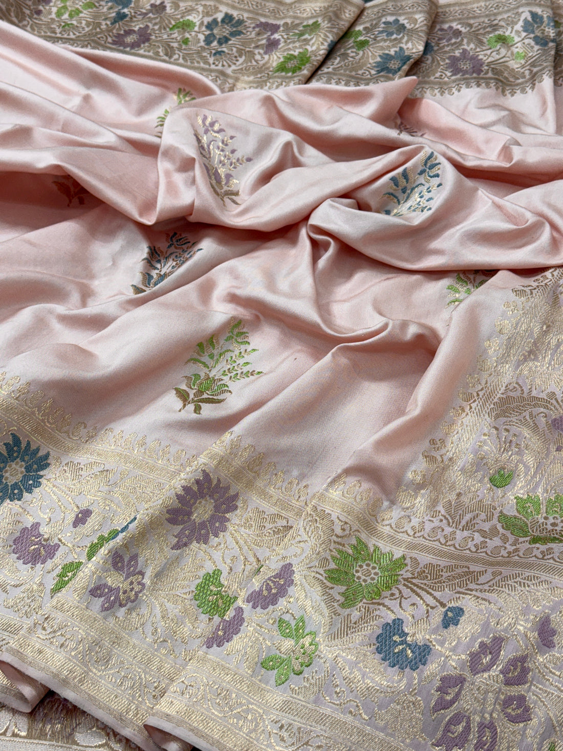 Baby Pink Pure Handwoven Ektara Katan Silk Banarasi Saree