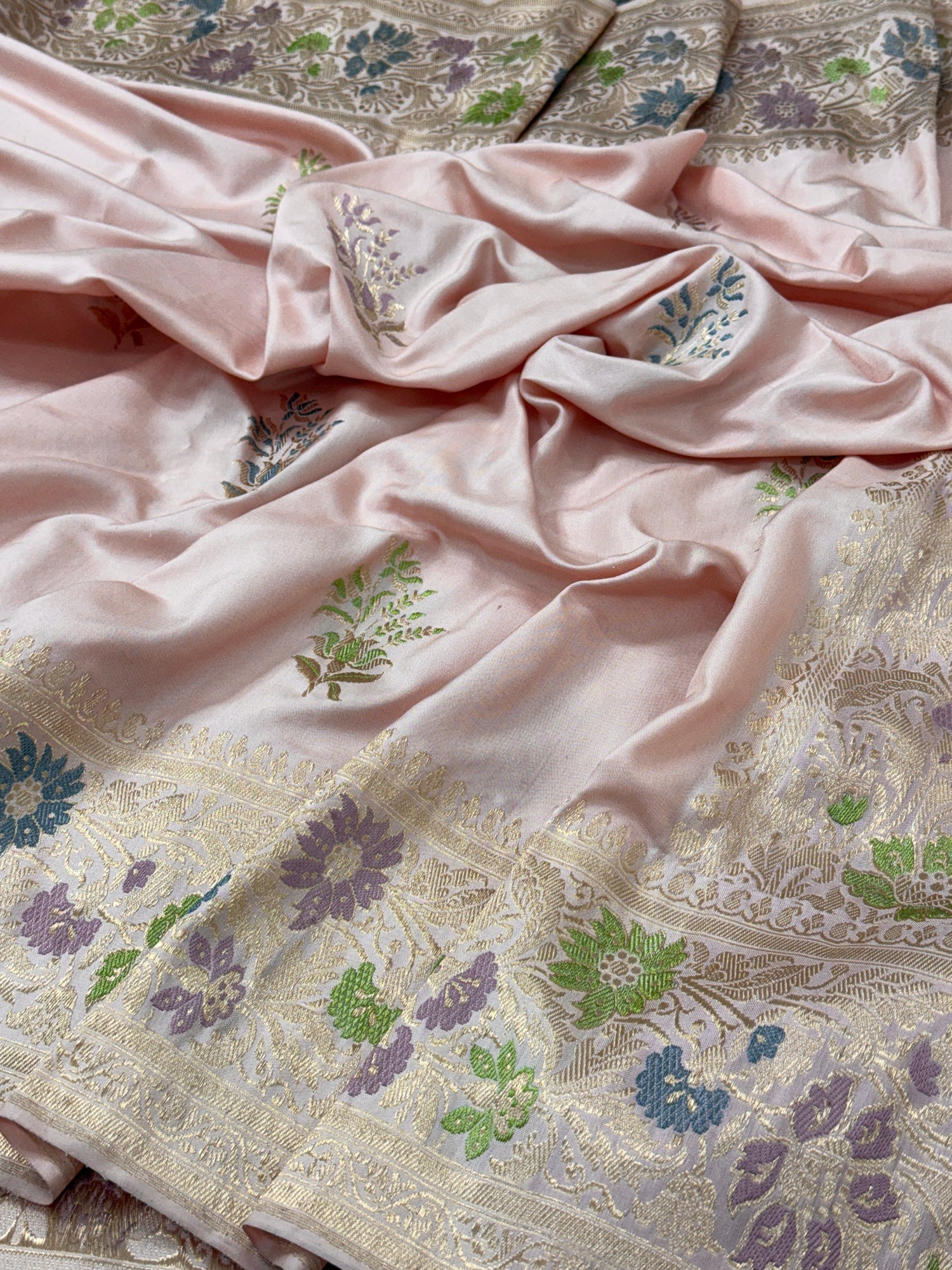 Baby Pink Pure Handwoven Ektara Katan Silk Banarasi Saree