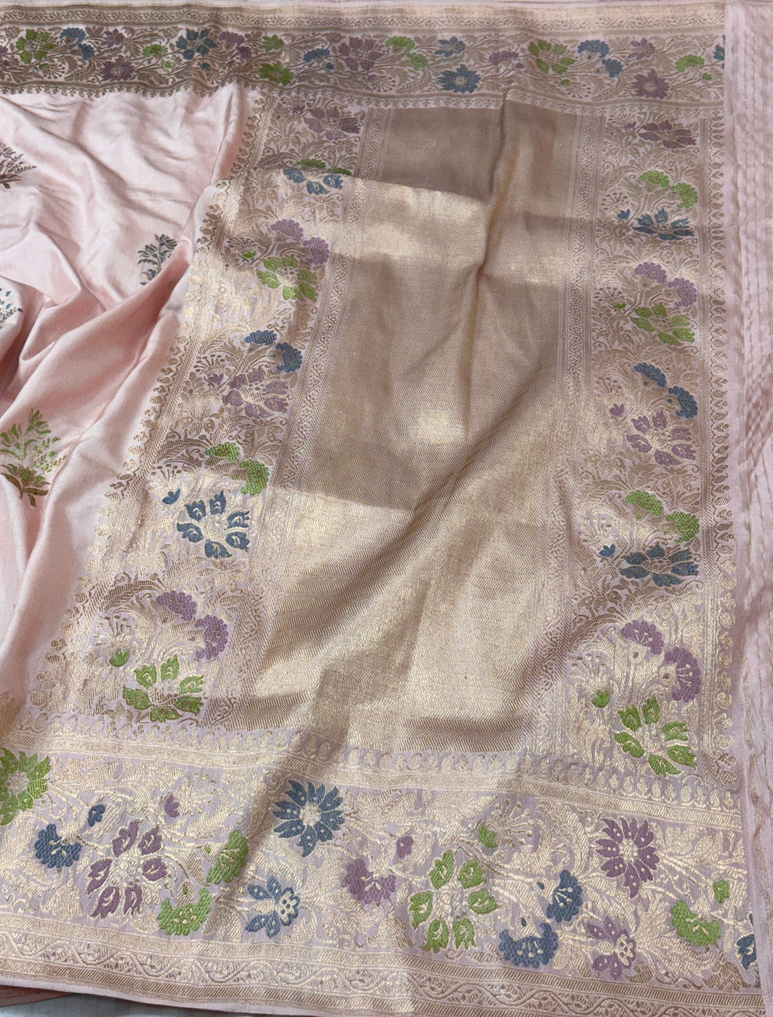 Baby Pink Pure Handwoven Ektara Katan Silk Banarasi Saree