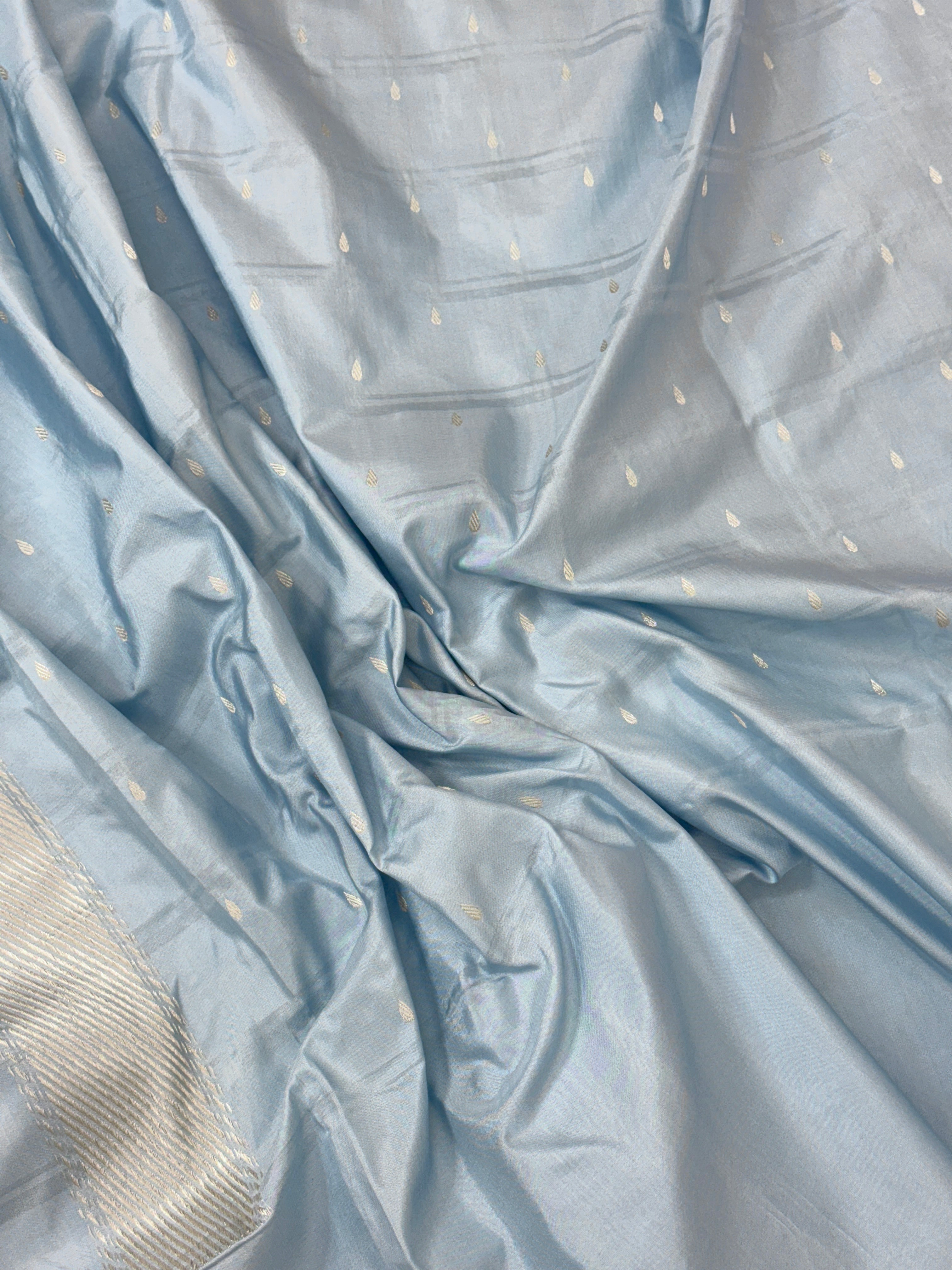Powder Blue Pure Handwoven Banarasi Pure katan Silk Saree