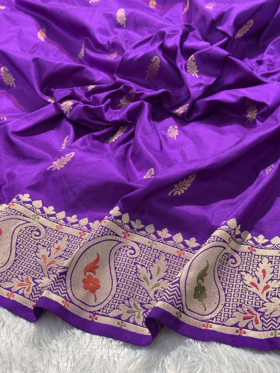 Royal Purple Pure Katan Silk Handwoven Banarasi Saree