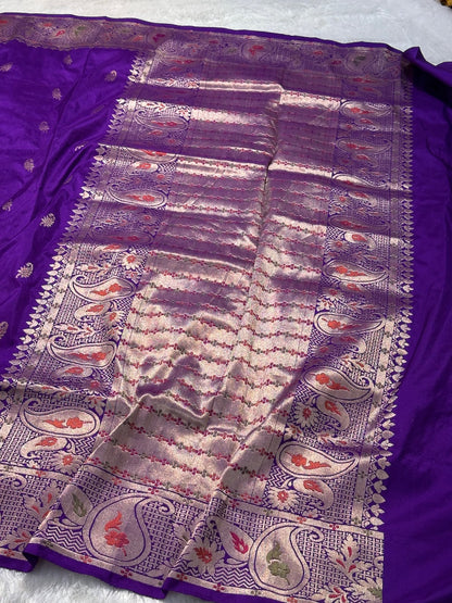 Royal Purple Pure Katan Silk Handwoven Banarasi Saree