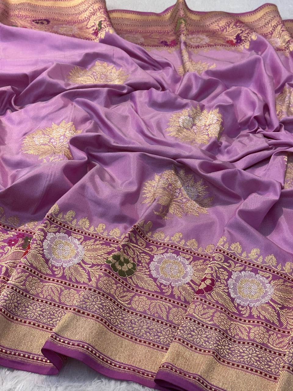 Pinkish Lavender Pure Ektara Silk Handwoven Banarasi Saree