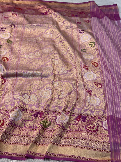 Pinkish Lavender Pure Ektara Silk Handwoven Banarasi Saree